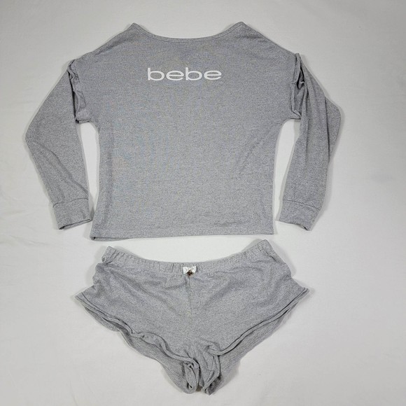 BEBE Grey Pajama Set Shorts and Top Large - Picture 1 of 7